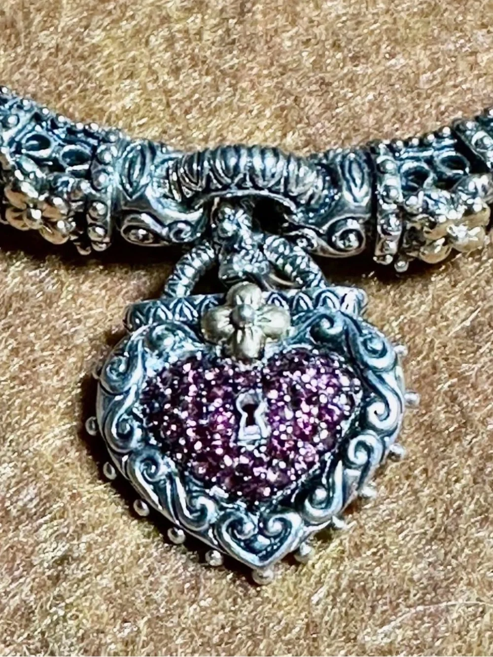 Barbara Bixby 925 Silver Bracelet 7” & Pink Tourmaline Heart Charm Lot 373